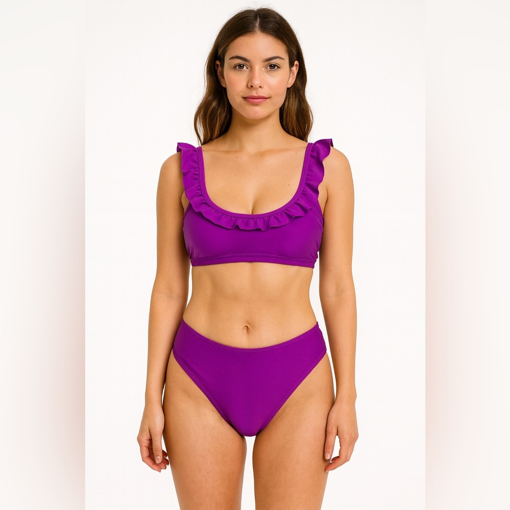 Emme Jordan Purple Ruffle Bikini Swimsuit Two Piece Set Womens Size‎ S